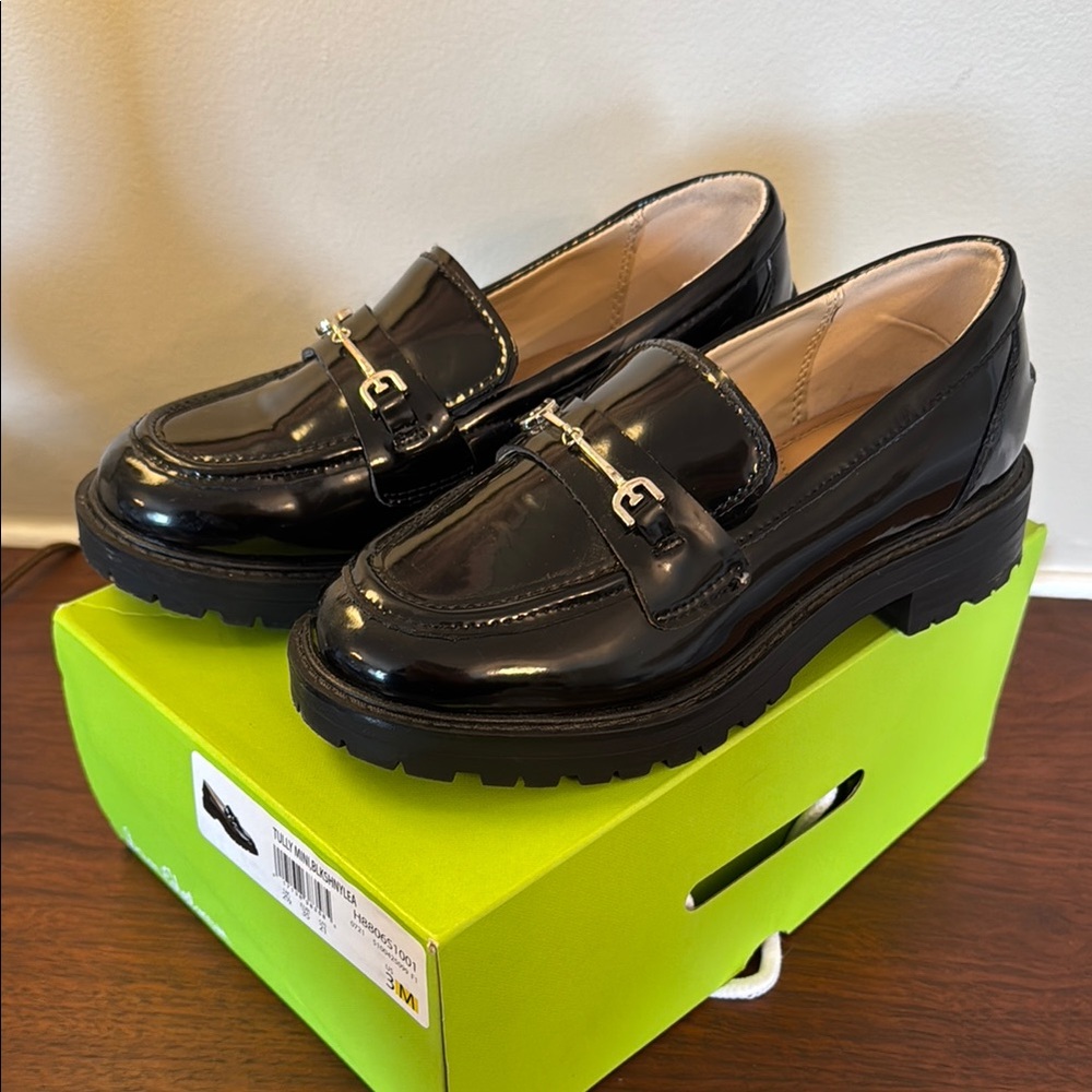 Sam Edelman Black and Silver Loafers with Chunky Sole
